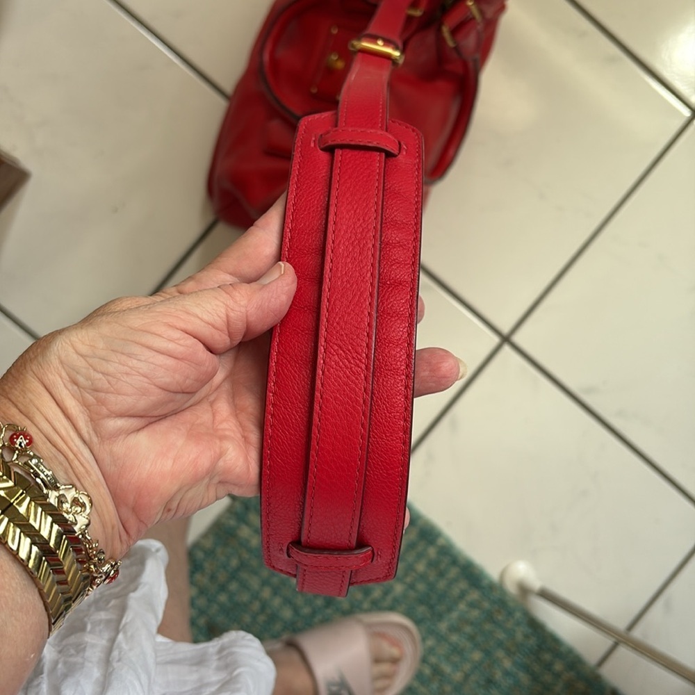 Marc Jacobs satchel shoulder /Crossbody bag leather holiday red 3 compartment - Picture 7 of 17